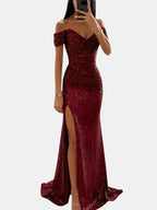 Sophia | Elegant Off-Shoulder Sequin Maxi Dress for Women