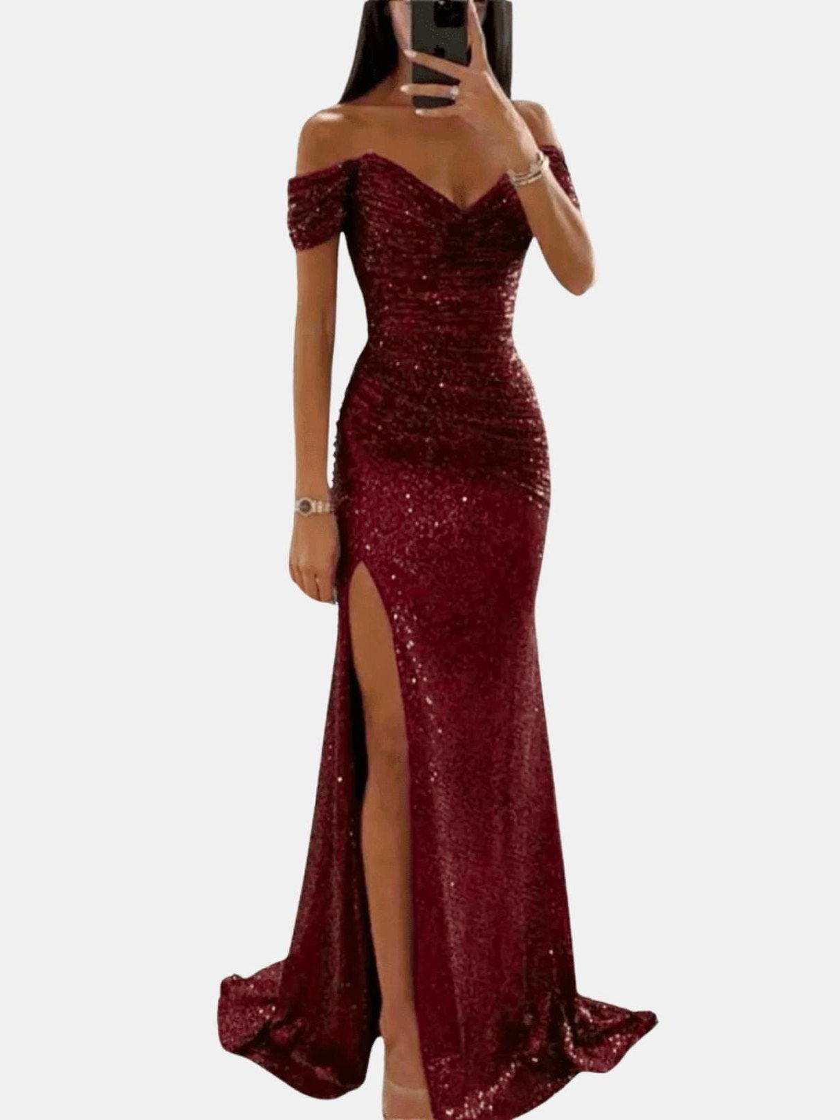 Sophia | Elegant Off-Shoulder Sequin Maxi Dress for Women