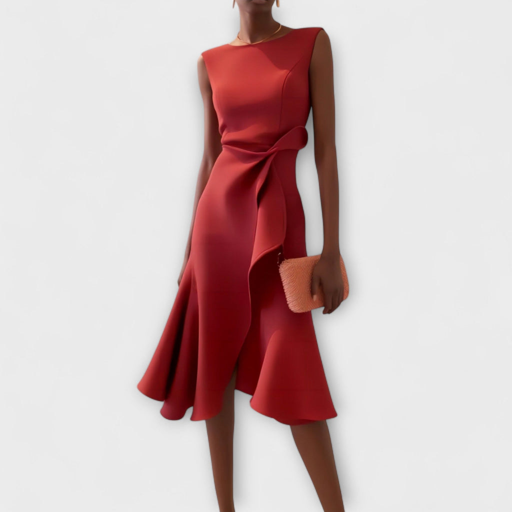 Sophie | Elegant Asymmetric Midi Wedding Guest Dress 0