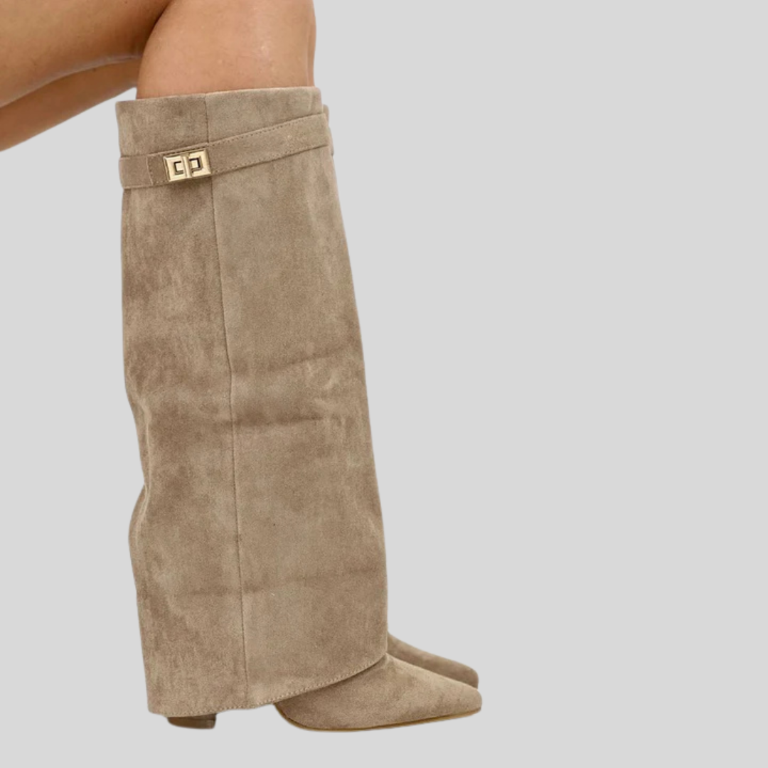 Sophie | Elegant Khaki Suede Knee High Boots for Women 0