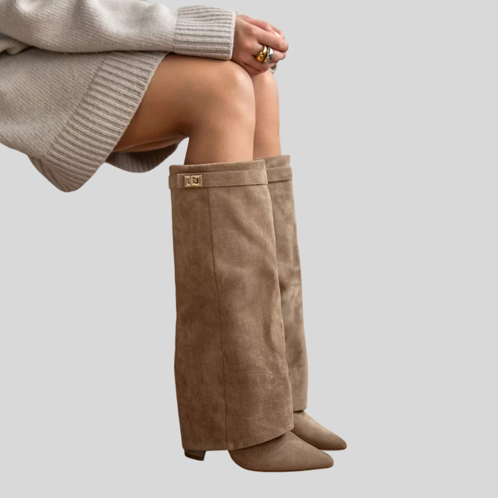 Sophie | Elegant Khaki Suede Knee High Boots for Women 1