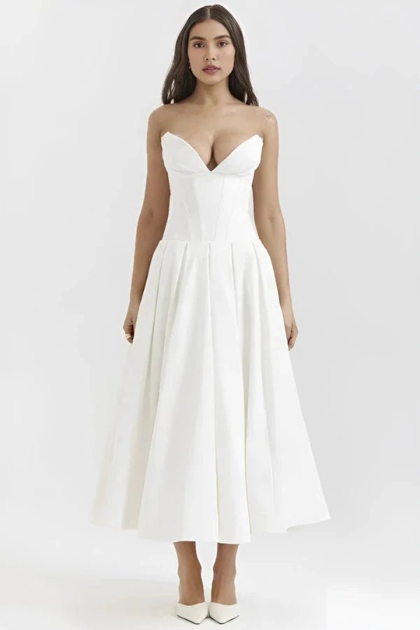Sophie | Elegant Sculpted Bodice Wedding Guest Dress 0
