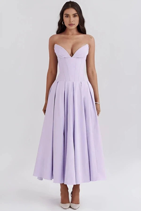 Sophie | Elegant Sculpted Bodice Wedding Guest Dress 9