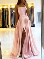 Spaghetti Straps Backless Front Split Long Wedding Guest Dress 2
