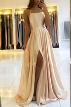 Spaghetti Straps Backless Front Split Long Wedding Guest Dress 6