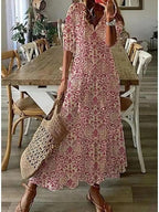 Summer Dress Women | Boho Print V-Neck & Lantern Sleeve Maxi Style