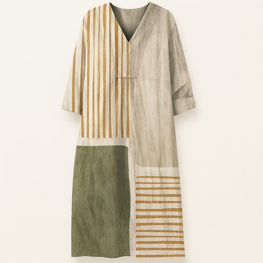 Summer Dress Women | Colour Block Stripe Print & V-Neck Midi Design