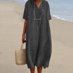 Summer Dress Women | Draped V-Neck & Relaxed Midi Style for Every Occasion