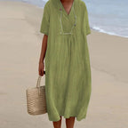 Summer Dress Women | Draped V-Neck & Relaxed Midi Style for Every Occasion