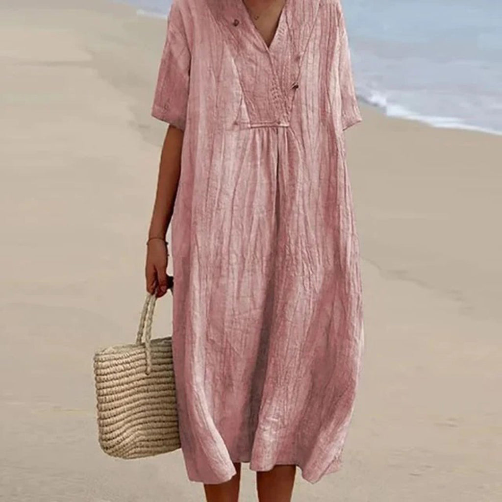 Summer Dress Women | Draped V-Neck & Relaxed Midi Style for Every Occasion