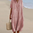 Summer Dress Women | Draped V-Neck & Relaxed Midi Style for Every Occasion