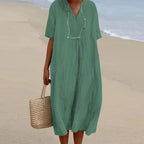 Summer Dress Women | Draped V-Neck & Relaxed Midi Style for Every Occasion
