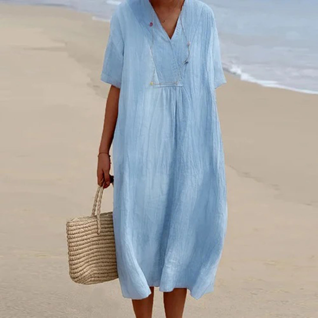 Summer Dress Women | Draped V-Neck & Relaxed Midi Style for Every Occasion