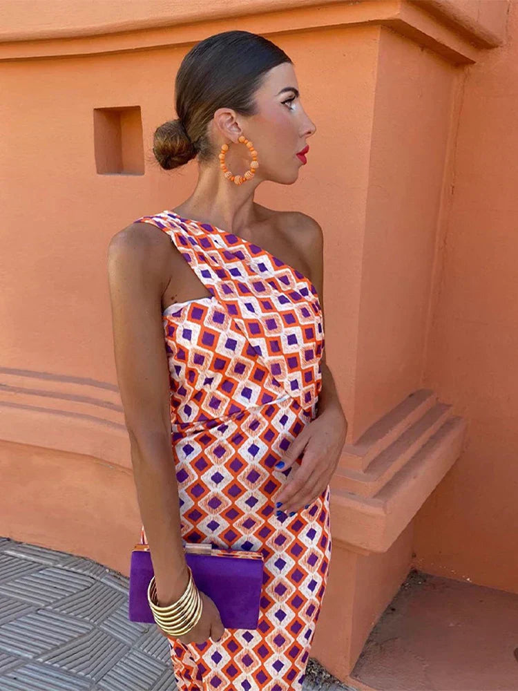 Summer Dress Women | One Shoulder Geometric Print & Elegant