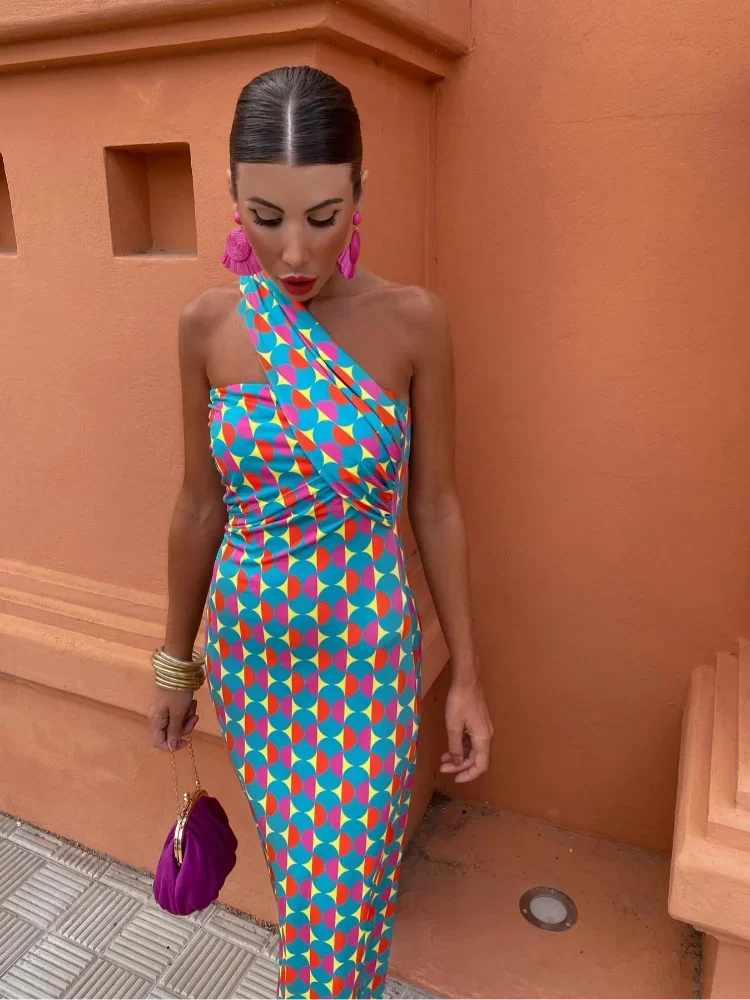 Summer Dress Women | One Shoulder Geometric Print & Elegant