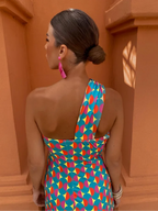 Summer Dress Women | One Shoulder Geometric Print & Elegant