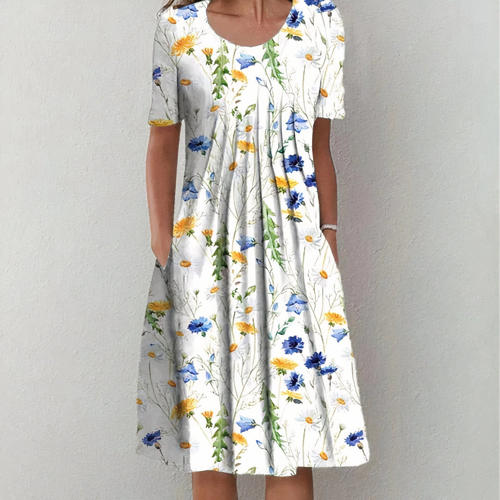 Summer Dress Women | Wildflower Print & Pleated Waist Midi Design