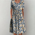 Summer Dress Women | Wildflower Print & Pleated Waist Midi Design