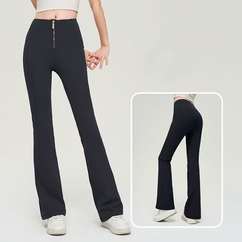 Trousers Women | High-Waist Zip Front & Flare Leg Smart Casual Style