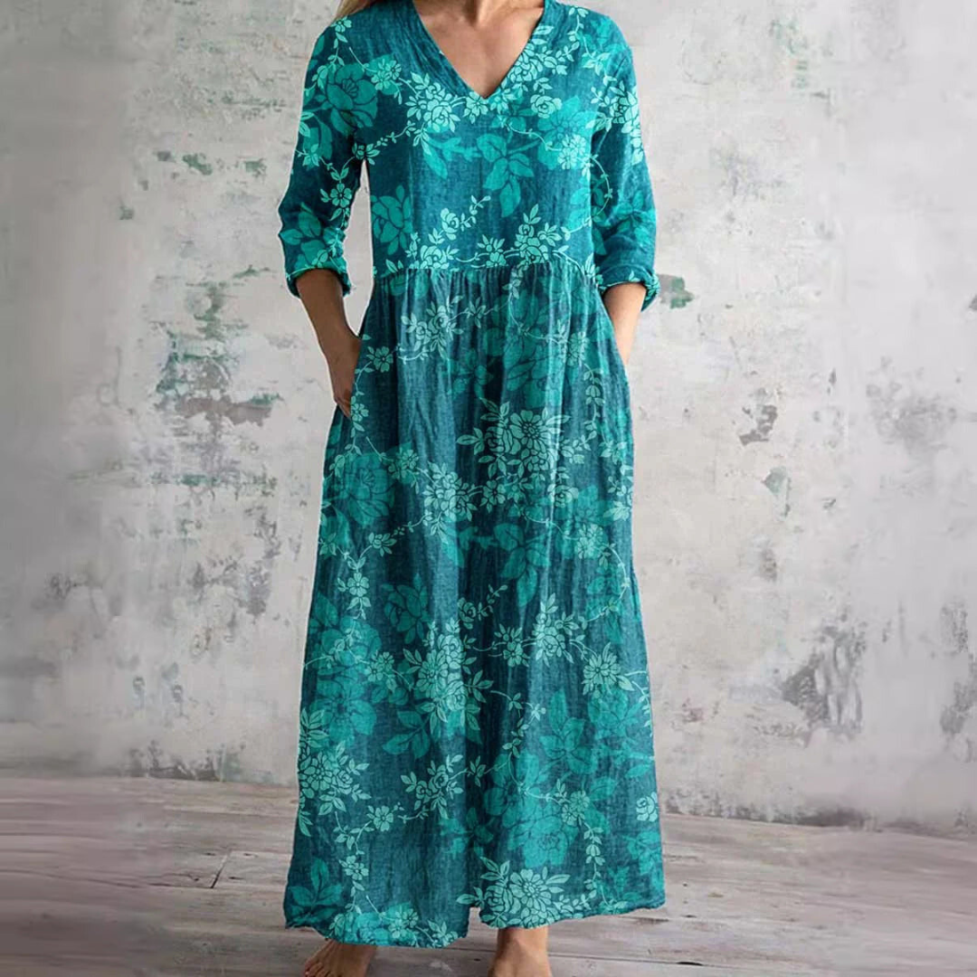 V Neck Maxi Dress Women's | Vintage Floral Print