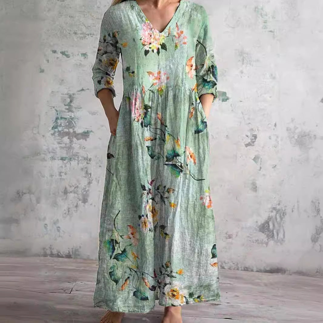 V Neck Maxi Dress Women's | Vintage Floral Print