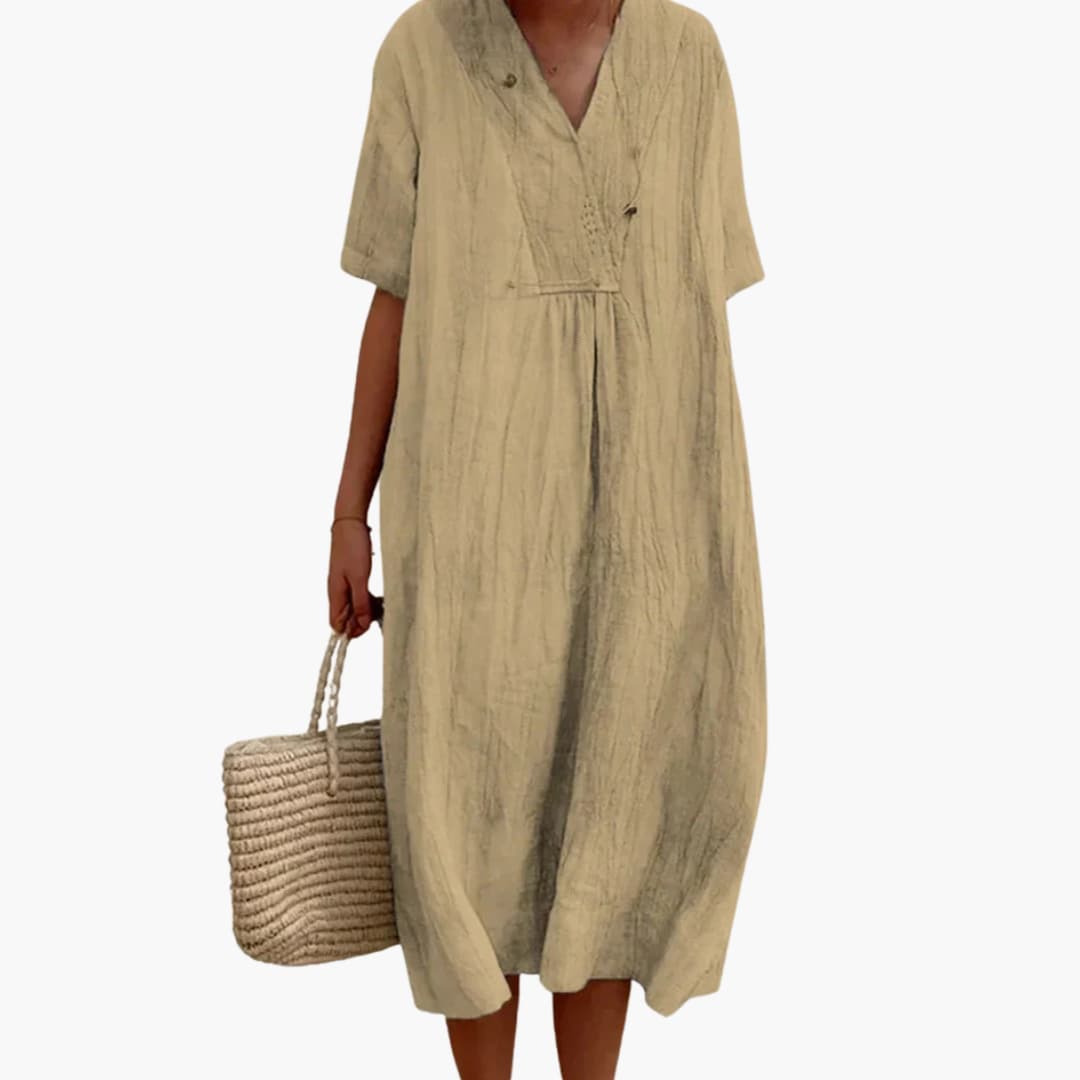 V Neck Midi Dress Women's | Relaxed Fit & Boho Summer Style