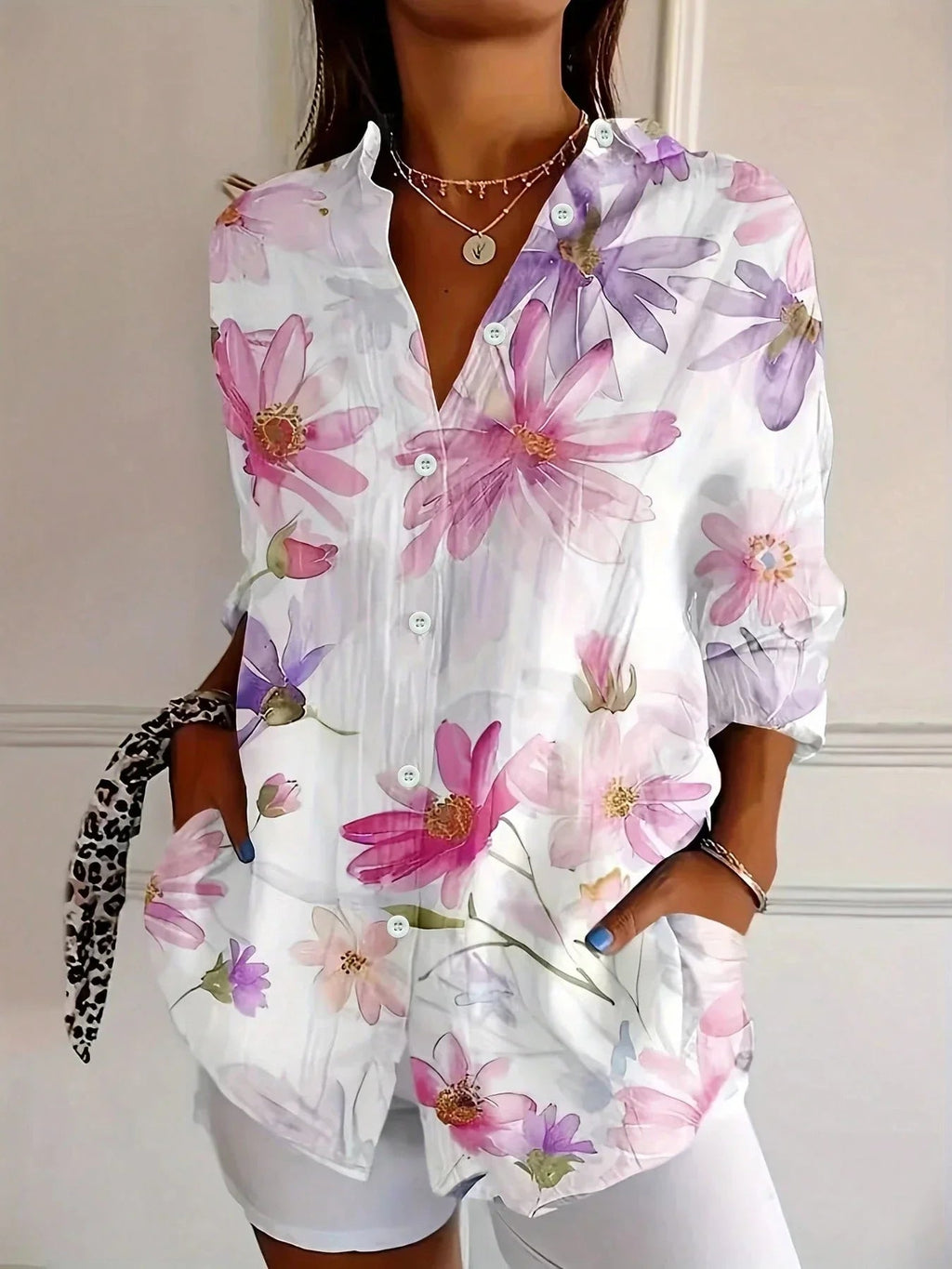 Women's Blouse | Abstract Print Button Front 3