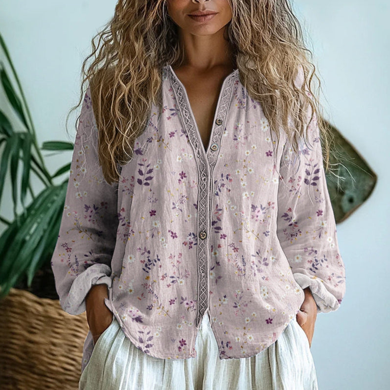 Women’s Blouse | Printed V-Neck Long Sleeve 1