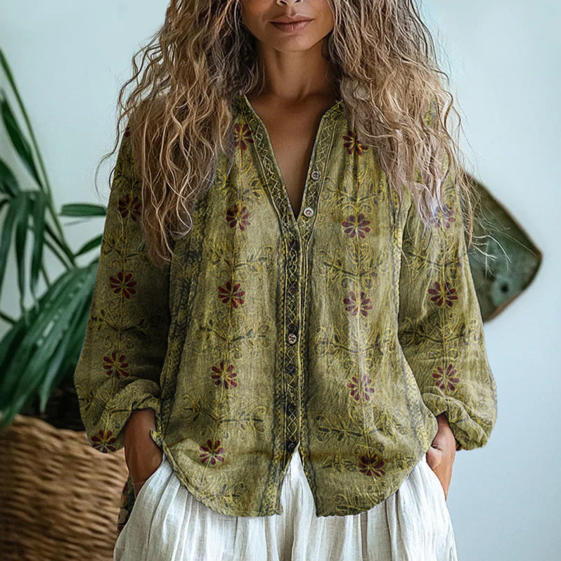 Women’s Blouse | Printed V-Neck Long Sleeve 2