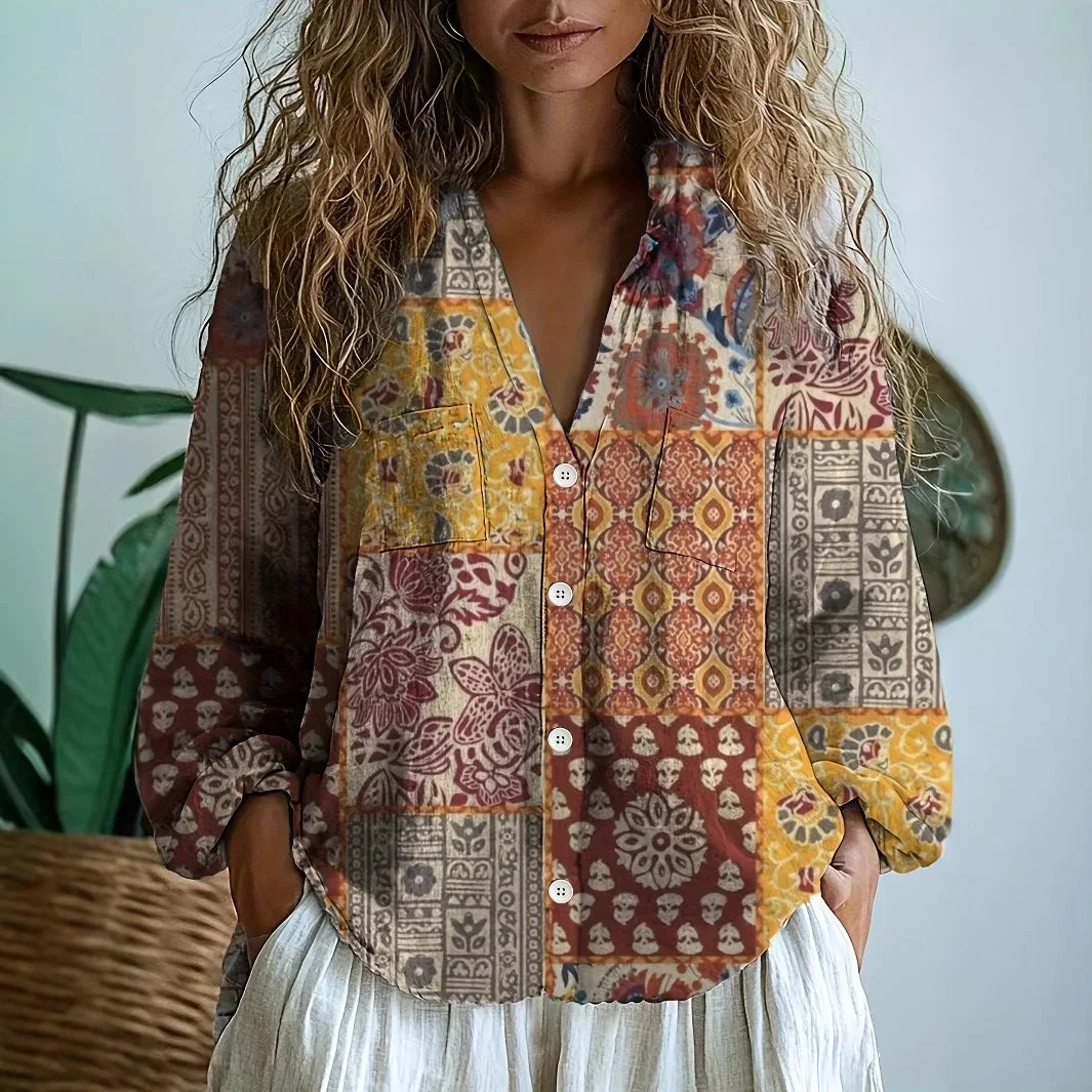 Women’s Blouse | Printed V-Neck Long Sleeve 6