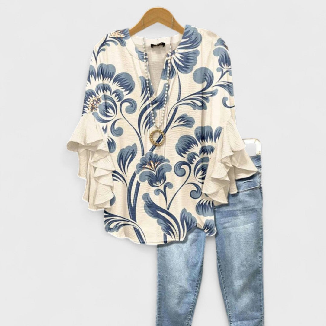 Women’s Blouse | V-Neck Ruffle Sleeve 0