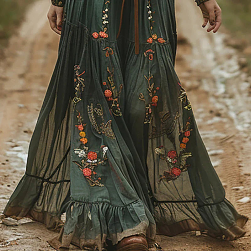 Women's Bohemian Dress | Embroidered V Neck Maxi 2