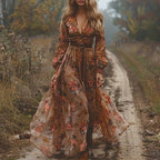 Women's Bohemian Dress | Embroidered V Neck Maxi 3