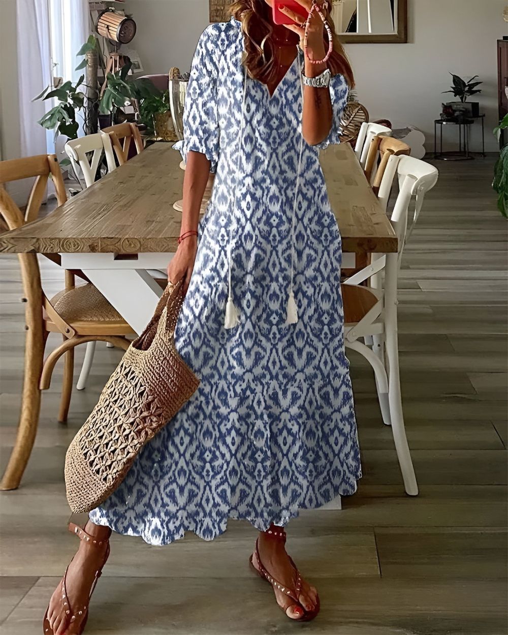 Women's Boho Dress | Tassel Tie Front Maxi 0