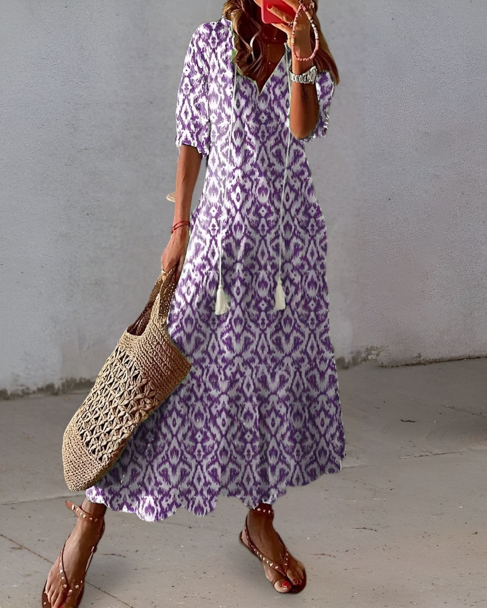 Women's Boho Dress | Tassel Tie Front Maxi 2