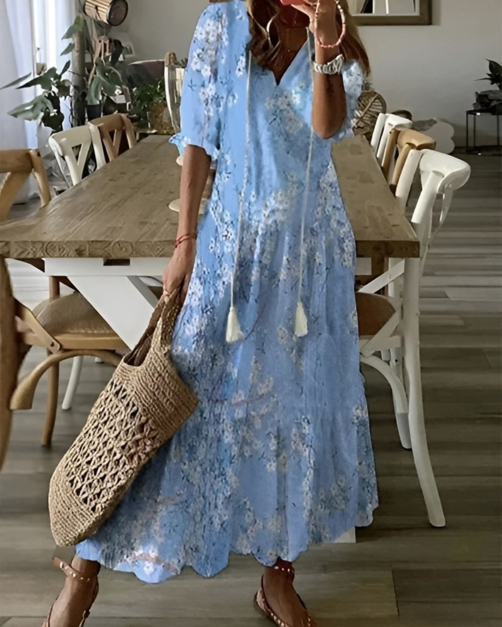 Women's Boho Dress | Tassel Tie Front Maxi 3