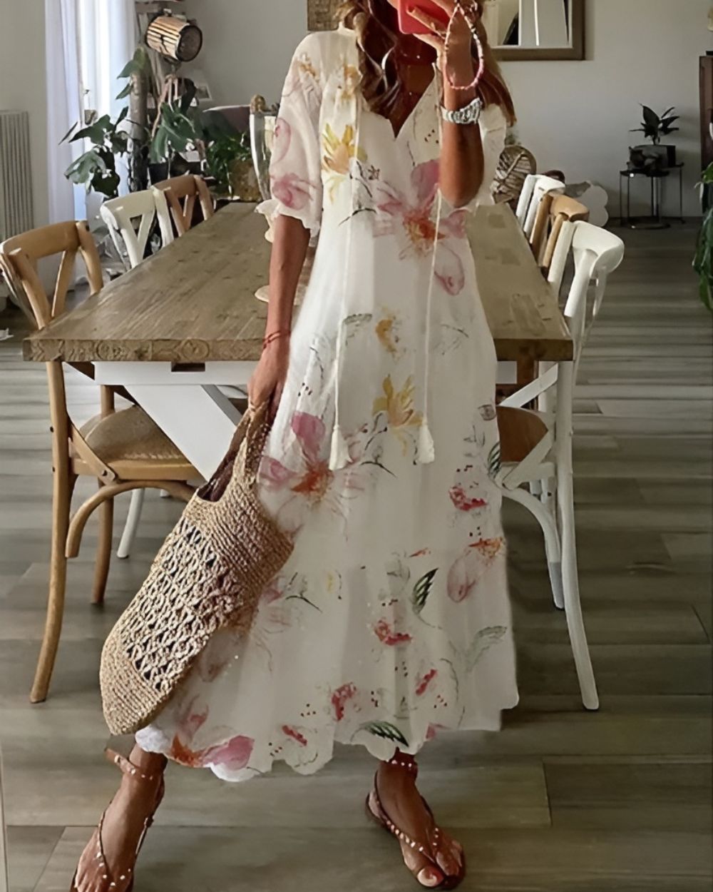 Women's Boho Dress | Tassel Tie Front Maxi 5