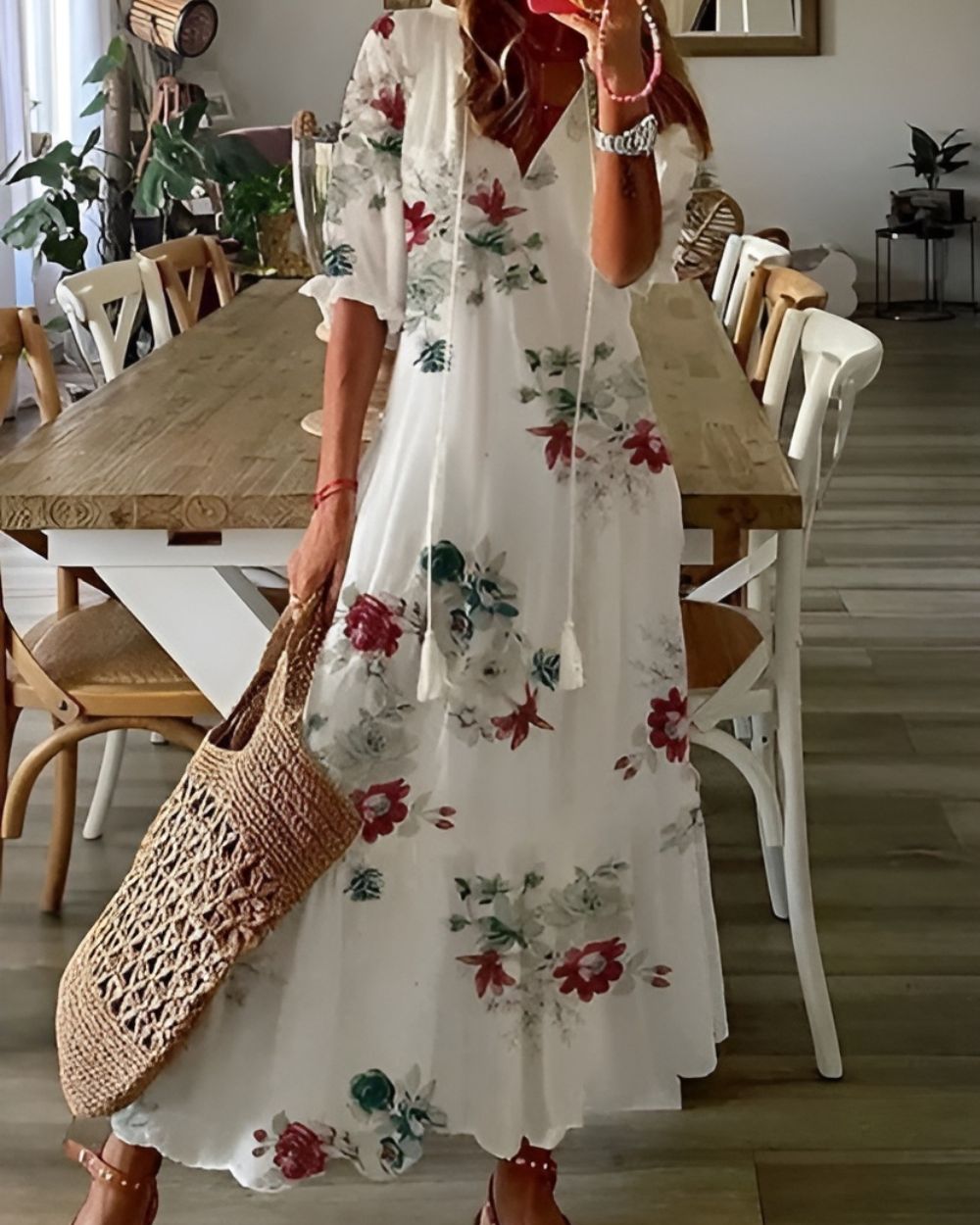 Women's Boho Dress | Tassel Tie Front Maxi 7