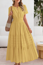 Women's Boho Midi Dress | Smocked Short Sleeve 0