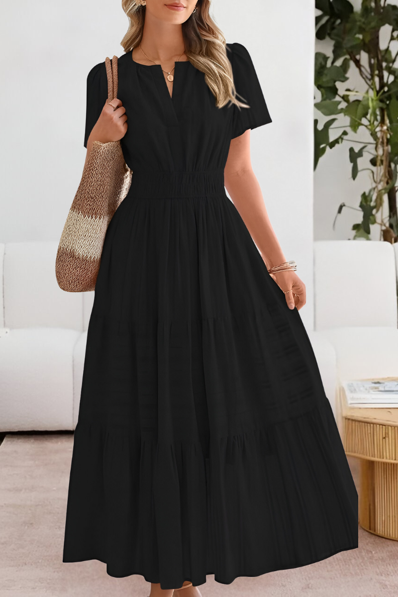 Women's Boho Midi Dress | Smocked Short Sleeve 1