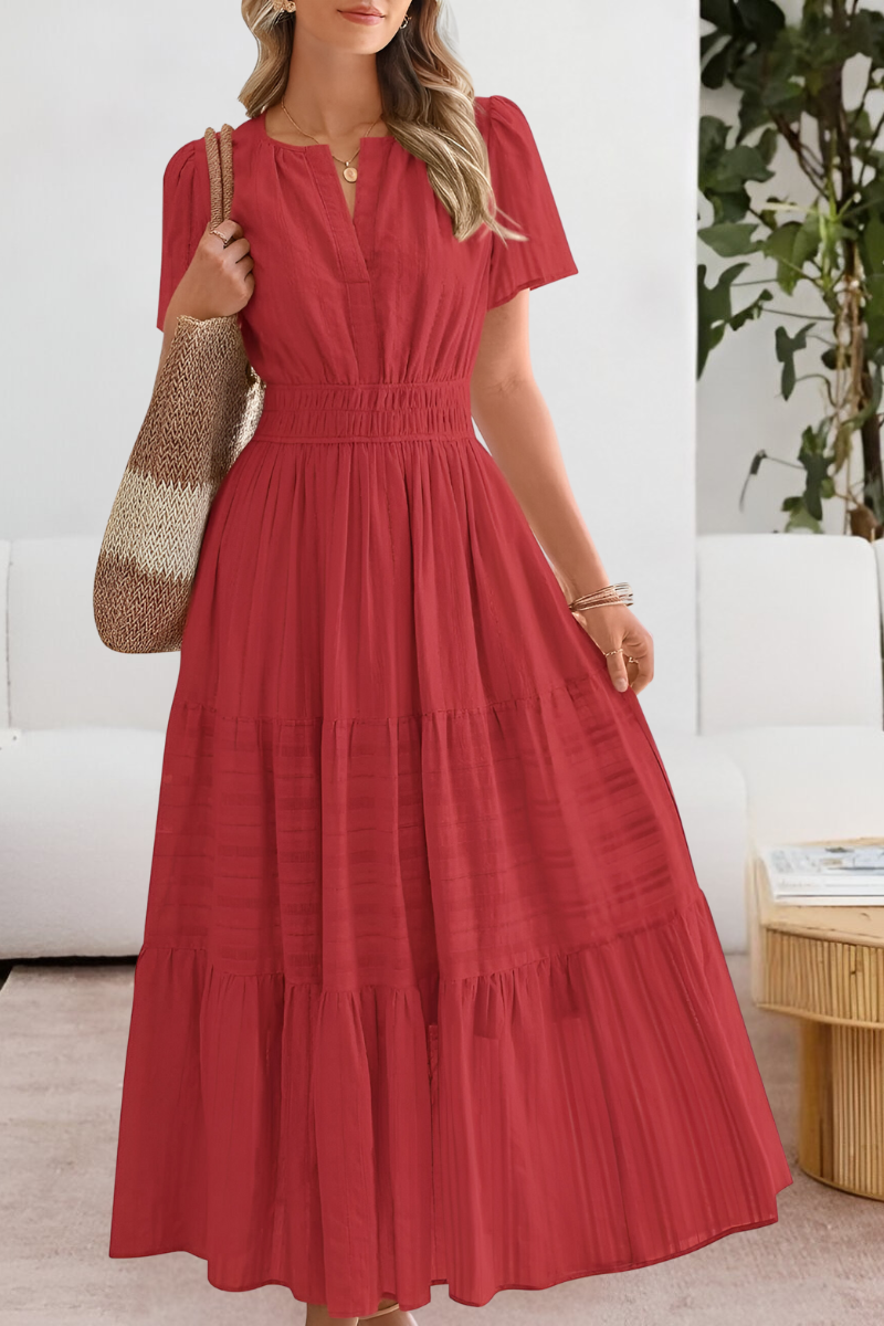 Women's Boho Midi Dress | Smocked Short Sleeve 3