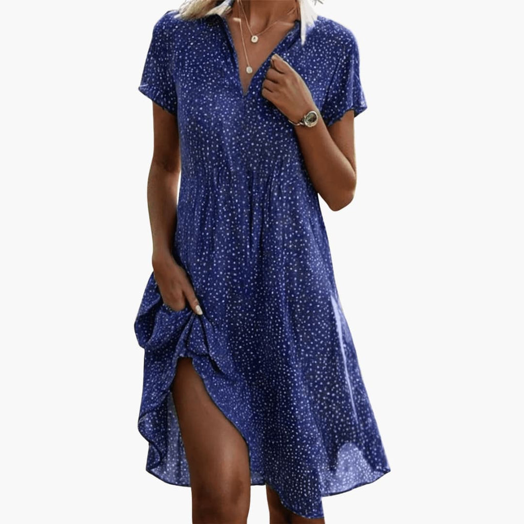 Women's Boho Midi Dress with Pockets and Short Sleeves 0