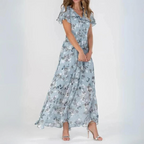 Women's Cocktail Maxi Dress | V-Neck Flutter Sleeve 0