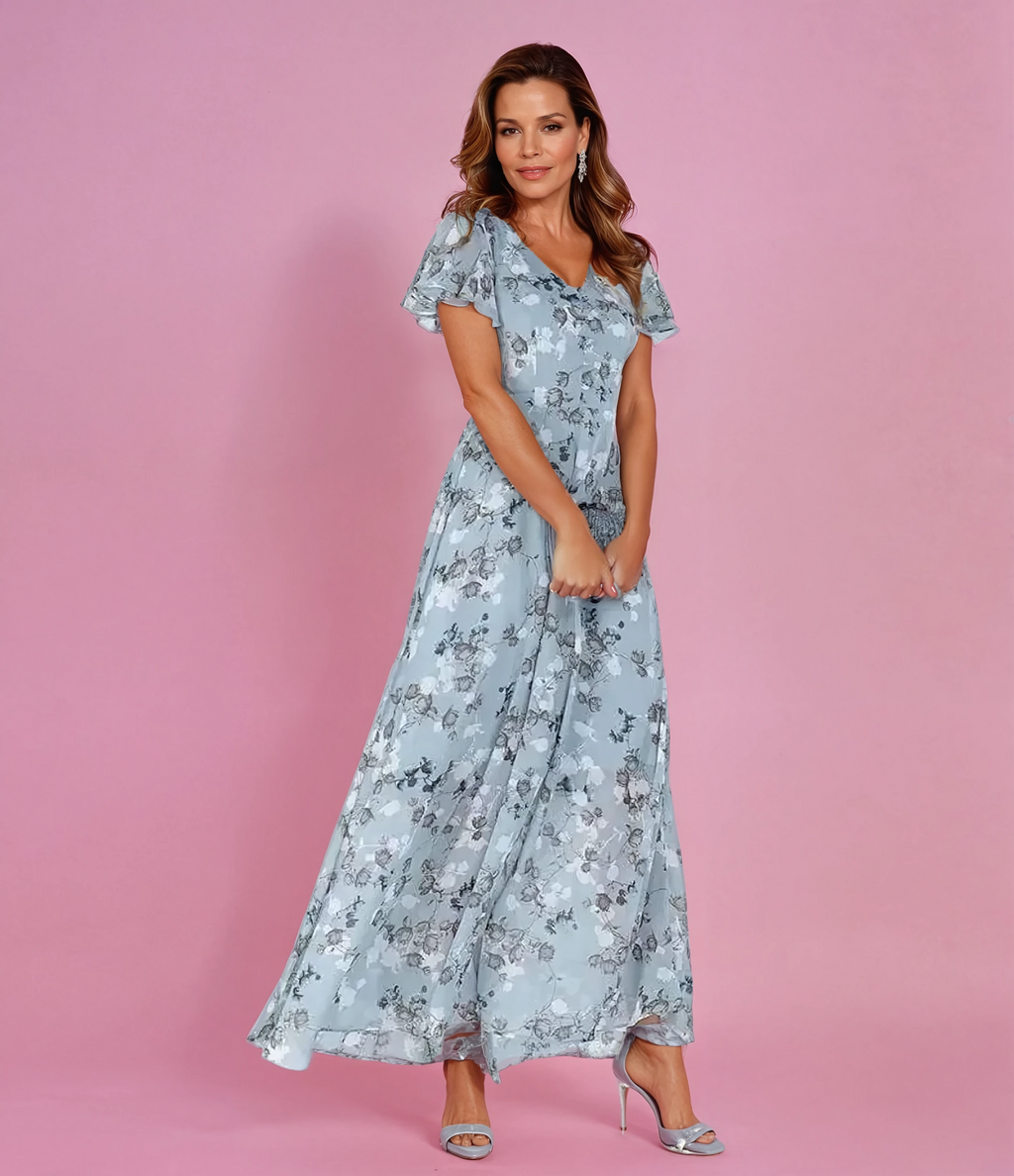 Women's Cocktail Maxi Dress | V-Neck Flutter Sleeve 1