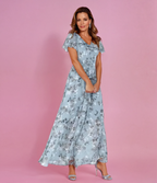 Women's Cocktail Maxi Dress | V-Neck Flutter Sleeve 1