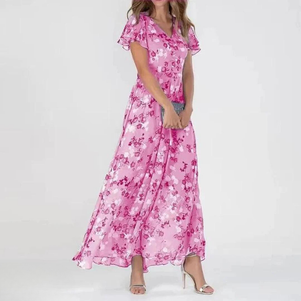 Women's Cocktail Maxi Dress | V-Neck Flutter Sleeve 2