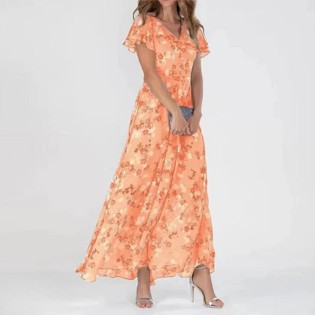 Women's Cocktail Maxi Dress | V-Neck Flutter Sleeve 4