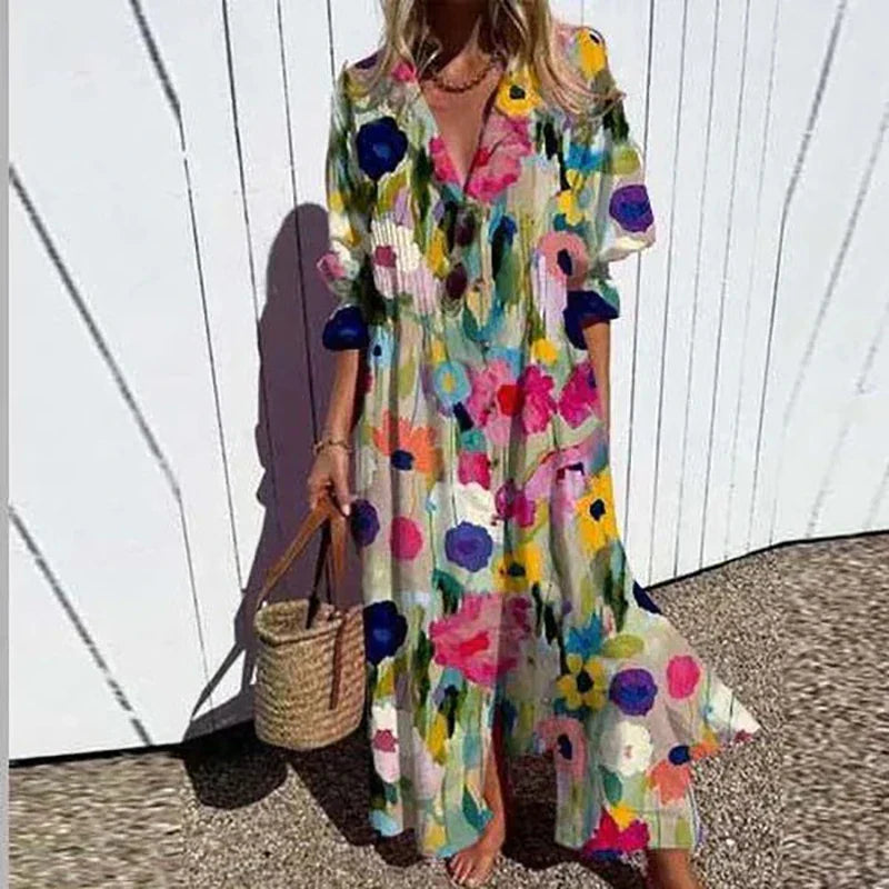 Women's Dress | Floral V-Neck Long Sleeve Maxi 0