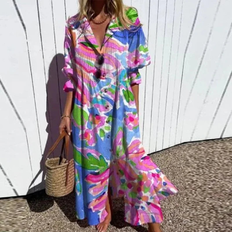 Women's Dress | Floral V-Neck Long Sleeve Maxi 2