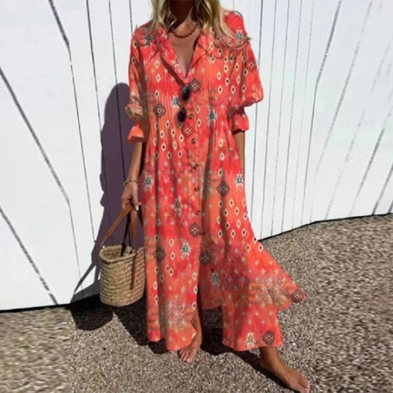Women's Dress | Floral V-Neck Long Sleeve Maxi 3